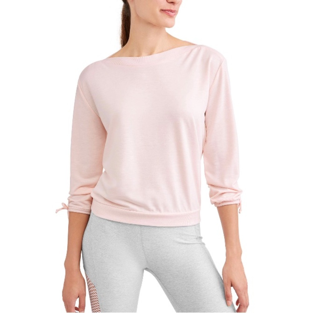 Women's Size XS Long Tie Sleeve Ballet Sweatshirt, Boat Neck, Light Pink, 2LIV